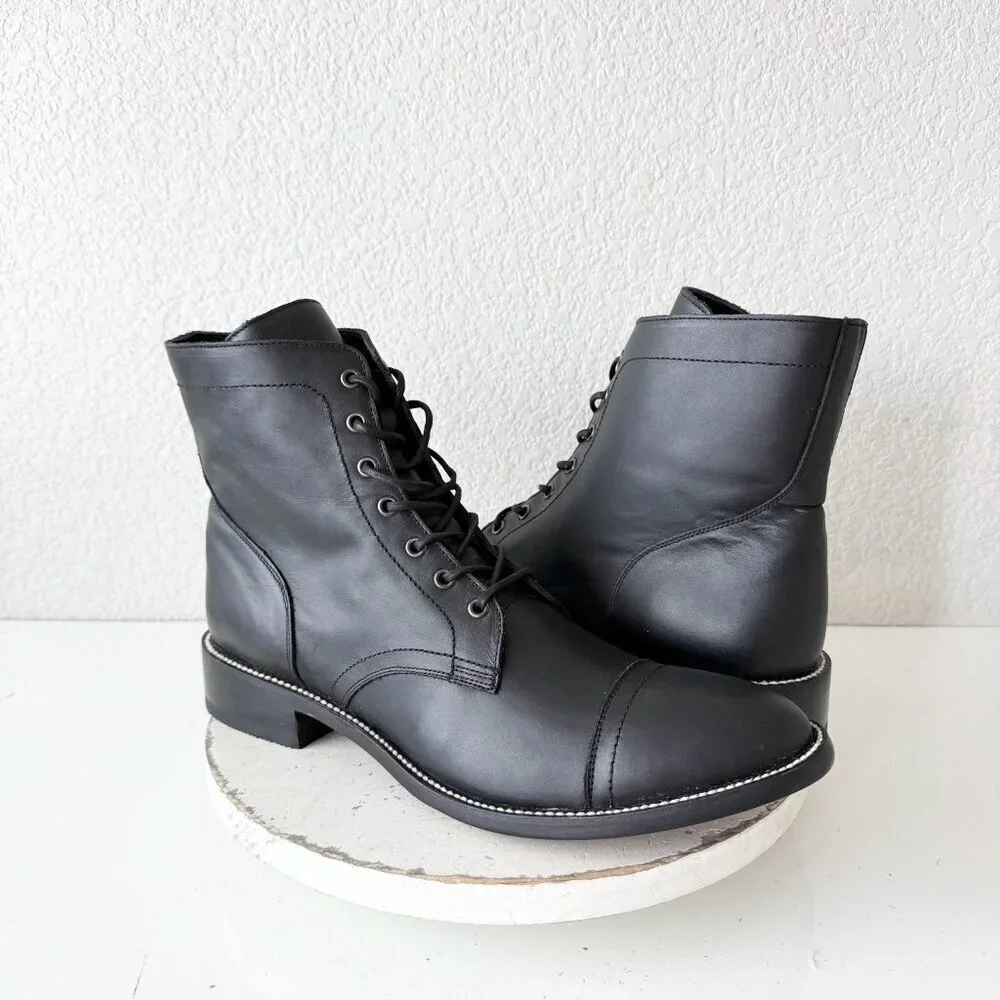 NEW Lane Mens Black Ankle Boots Size 13.5 Lace-up Short Boot Casual Leather Sole